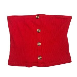 Ambiance Vibrant Red Rib Knit Tube Top Crop Top